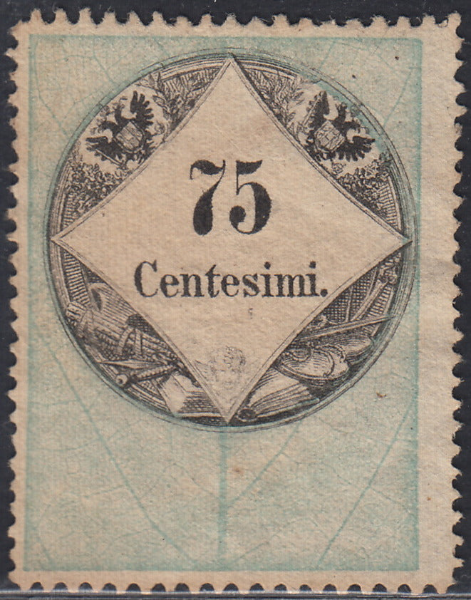 LVF58 - 1854 - Fiscali, tiratura calcografica, c. 75 verde e nero nuovo senza gomma (10)