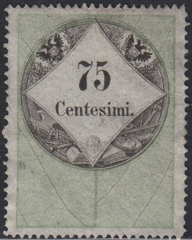 LVF59 - 1854 - Fiscali, tiratura calcografica, c. 75 verde e nero nuovo senza gomma (10)