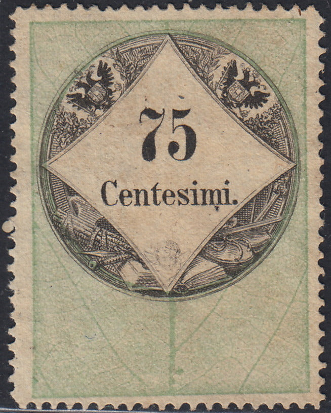 LVF61 - 1854 - Fiscali, tiratura calcografica, c. 75 verde e nero nuovo senza gomma (10)
