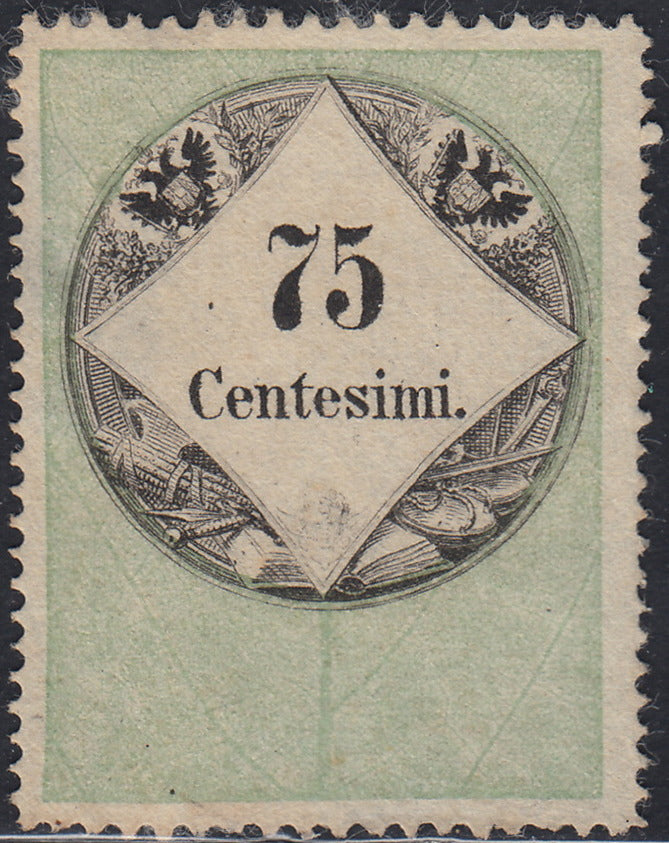 LVF63 - 1854 - Fiscali, tiratura calcografica, c. 75 verde e nero nuovo senza gomma (10)