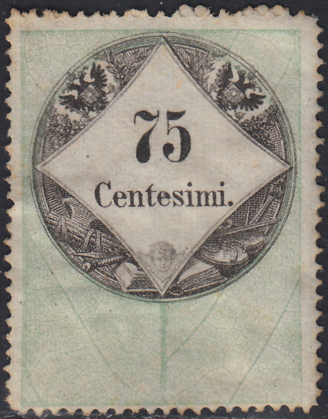 LVF64 - 1854 - Fiscali, tiratura calcografica, c. 75 verde e nero nuovo senza gomma (10)