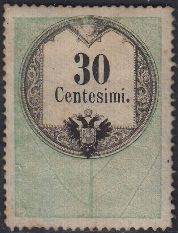 LVF7 - 1854 - Fiscali, tiratura tipografica, c. 30 verde e nero nuovo con gomma (4)