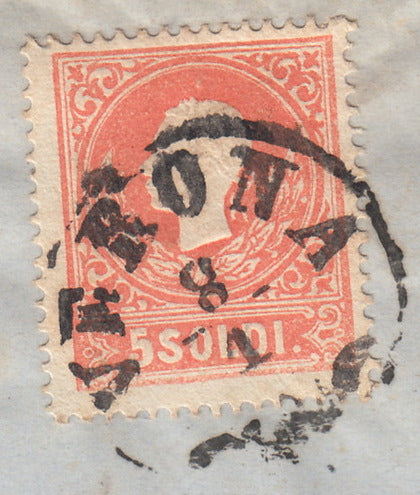 LVSP34 1860 - Letter sent from Verona to Salò 8/1/1860 22/1/1970 franked with red s.2 II issue II type (30). 