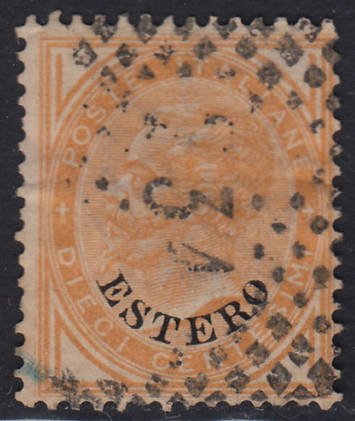 LEV16 - 1874 - Levante, Emissioni Generali, c. 10 ocra soprastampato ESTERO usato (4)