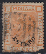 LEV19 - 1878/79 - Levante, Emissioni Generali, c. 20 arancio tipo "Bigola" soprastampato ESTERO usato (11)