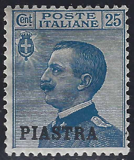 LEV1 - 1908 - Michetti c. 25 azzurro soprastampato "PIASTRA" invece di "1 PIASTRA" nuovo con gomma (11caa)