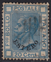 PPP71 - 1874 - Levante, Emissioni Generali,20 c. azzurro tipo "Bigola" con soprastampa ESTERO usato (5)