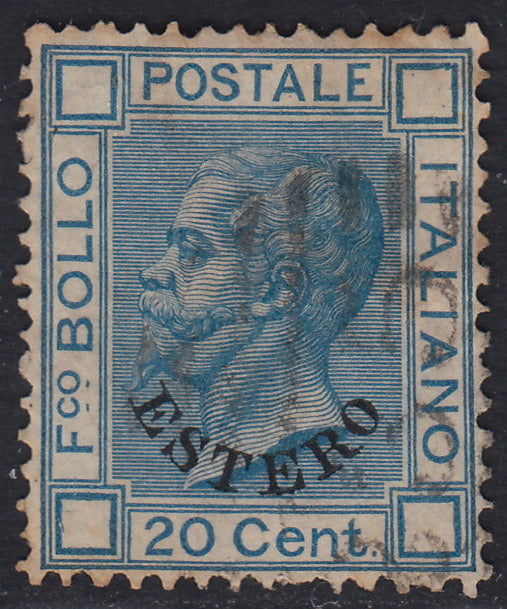 PPP71 - 1874 - Levante, Emissioni Generali,20 c. azzurro tipo "Bigola" con soprastampa ESTERO usato (5)