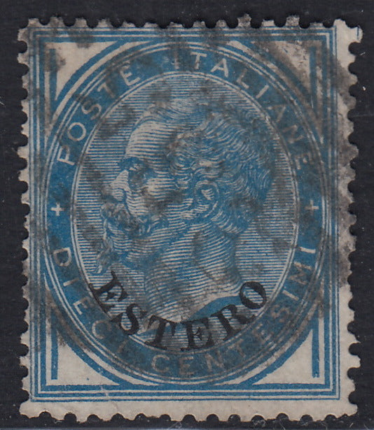 LEV25 - 1878/79 - Levante, Emissioni Generali, c. 10 azzurro soprastampato ESTERO usato (10)