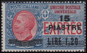 LEVCOST33 - 1922 - Espresso per l'estero d'Italia suprastampato localmente con nuovo valore 15Pi su L. 1,20 su c. 30 azzurro e rosso nuovo con gomma originale (1)