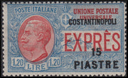 LEVCOST36 - 1923 - Espresso per l'estero d'Italia suprastampato localmente con nuovo valore 15Pi su L. 1,20 azzurro e rosso e COSTANTINOPOLI in alto nuovo con gomma originale (4)