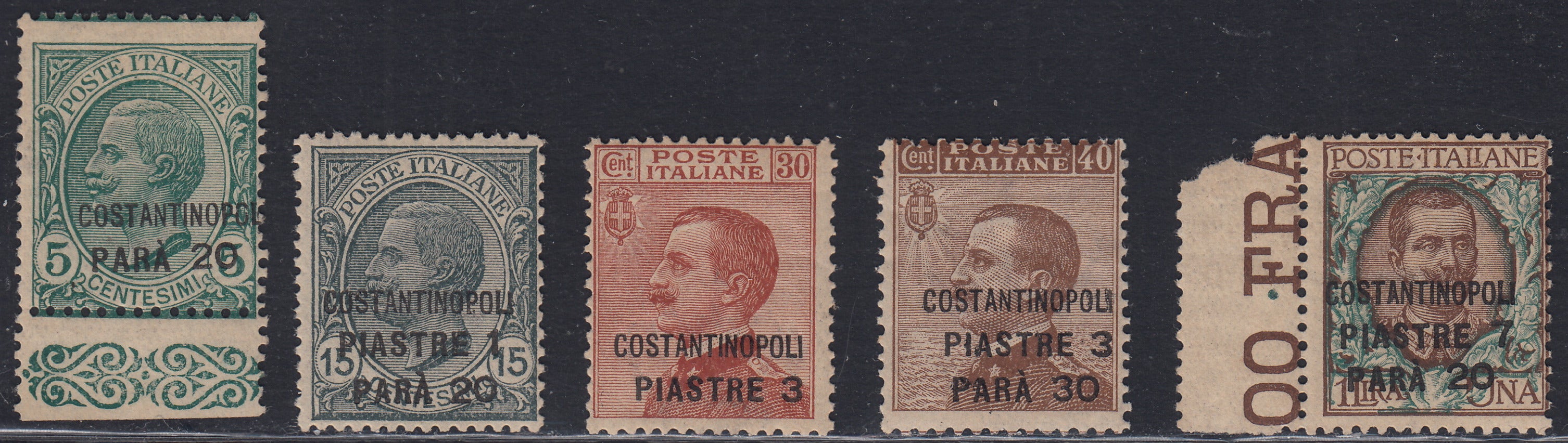LEVCPST50 - 1922 - Francobolli d'Italia soprastampati COSTANTINOPOLI e nuovo valore in Para e Pastre, emissione di Torino nuova con gomma originale (41/45)