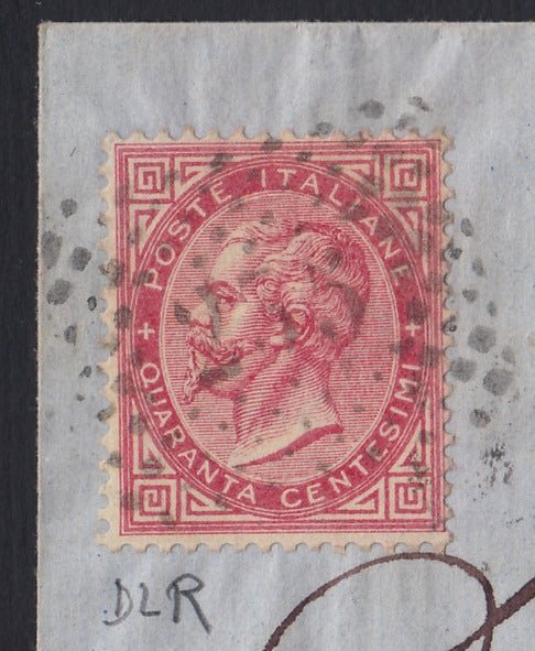 Levpv4 - 1868 - Lettera spedita da Tunisi Poste Italiane per Genova 19/2/68 affrancata con c. 40 rosa carminio De La Rue tiratura di Londra (L20)