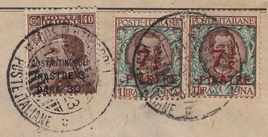 Levpv62 - 1923 - Lettera spedita da Costantinopoli per Berlino 15/3/1923 affrancata con emissione di Torino 3,30 piastre bruno + 8a emissione locale 7 1/2 su L. 1 due esemplari (44 + 64)