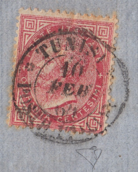Levpv6 - 1864 - Lettera spedita da Tunisi Poste Italiane per Genova 10/2/64 affrancata con c. 40 rosa carminio De La Rue tiratura di Londra (L20)
