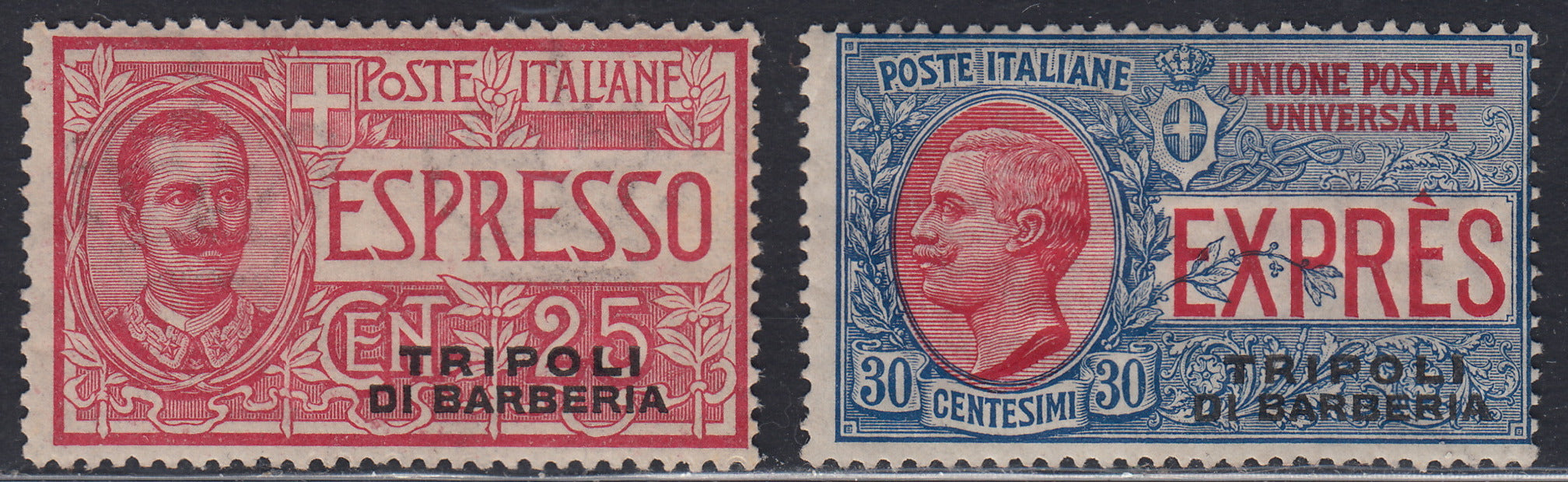 LevTripoli8 - 1909/15 - I due espressi soprastampati TRIPOLI DI BARBERIA nuovi con gomma originale (1/2).