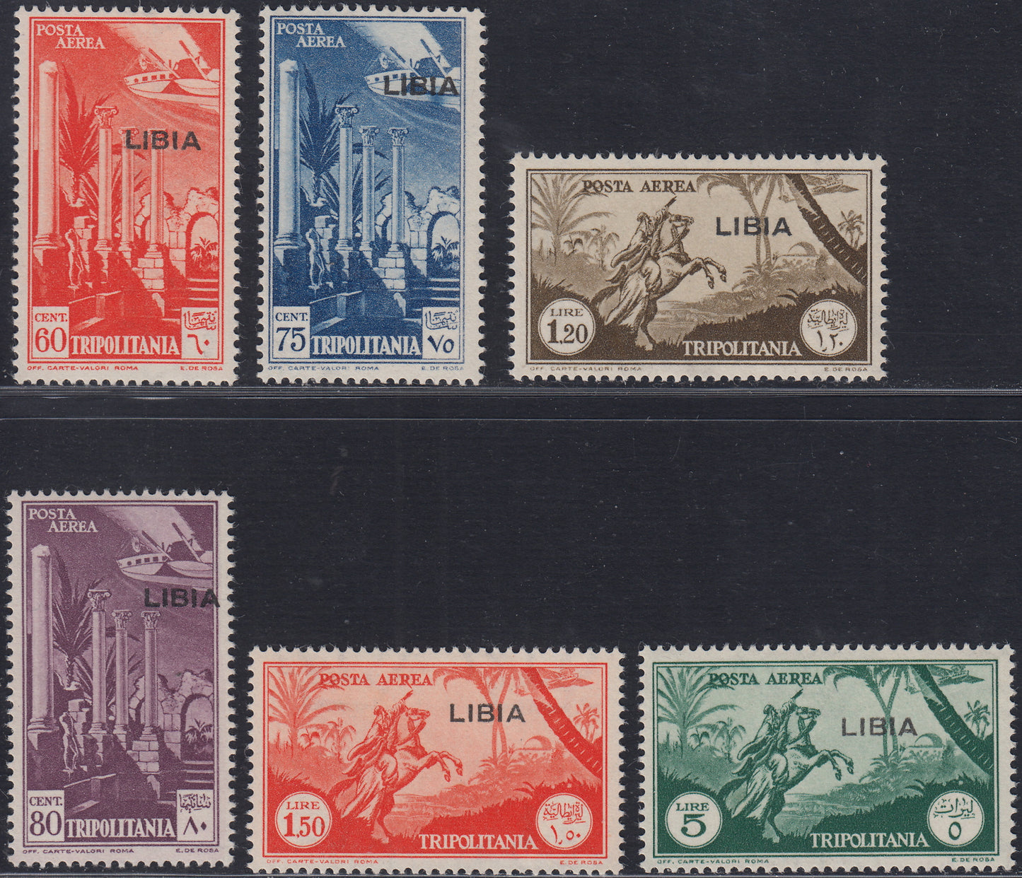 Libia10 - 1940/41 - Tripolitania Air Mail overprinted new Libya with original rubber (A46/51)