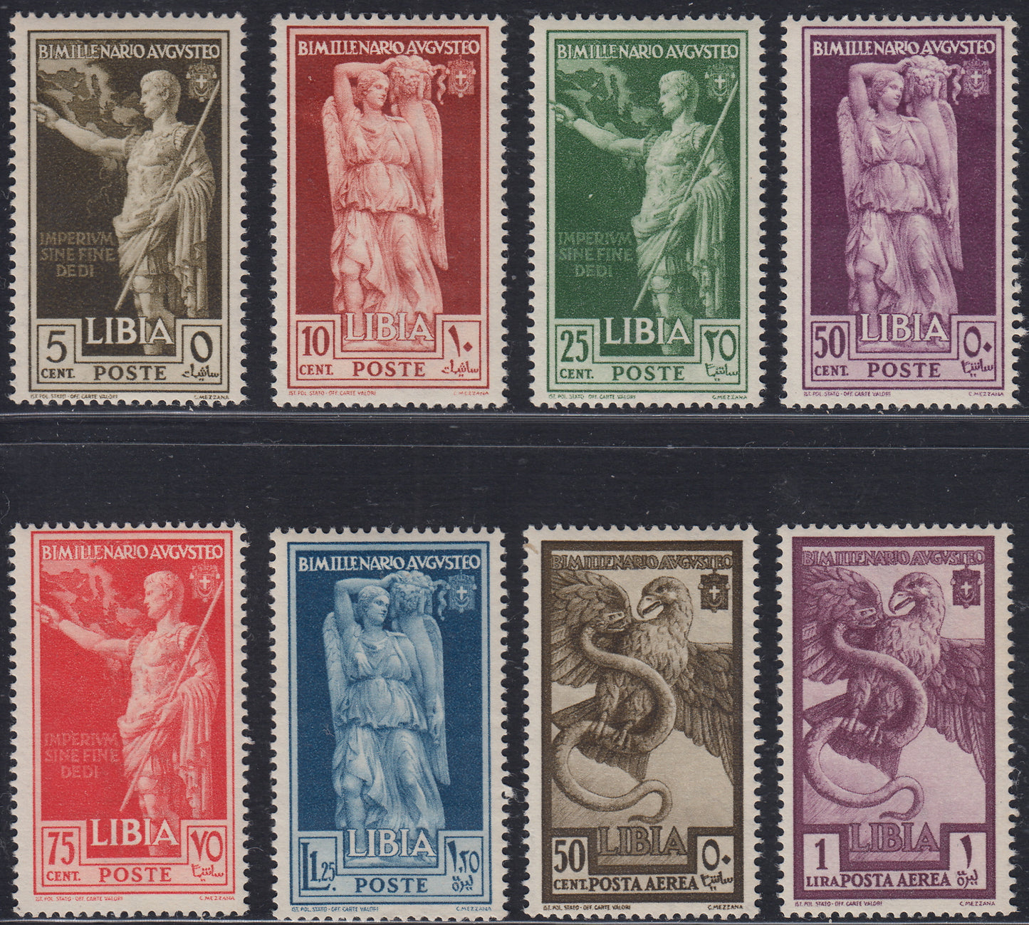 Libia13 - 1938 - Bimillenario della nascita di Augusto, serie completa di Posta Ordinaria + Aerea nuova con gomma originale (152/157 + A36/37)