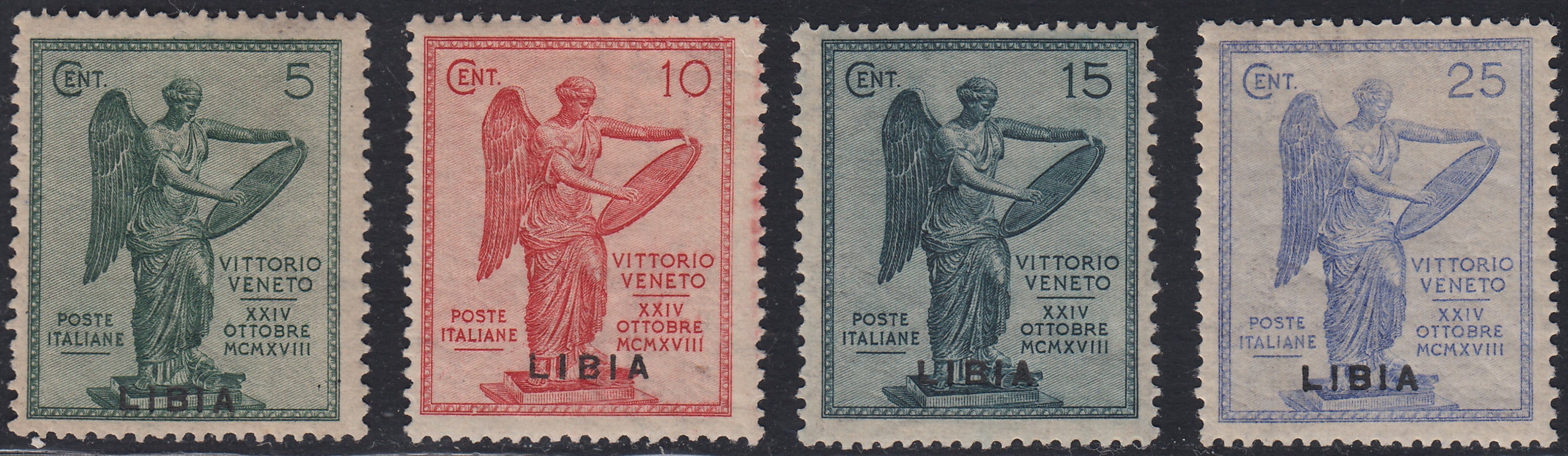 Libia29- 1922 - Vittoria Alata soprastampata LIBIA, serie di 4esemplari, nuovi con gomma originale (34/37).