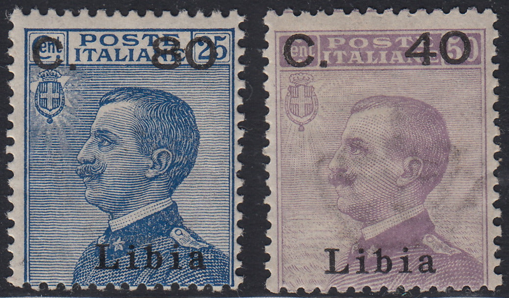 Libia32 - 1922 - Francobolli ordinari soprastampati con nuovo valore, serie di 2 esemplari, nuovi con gomma originale (38/39).