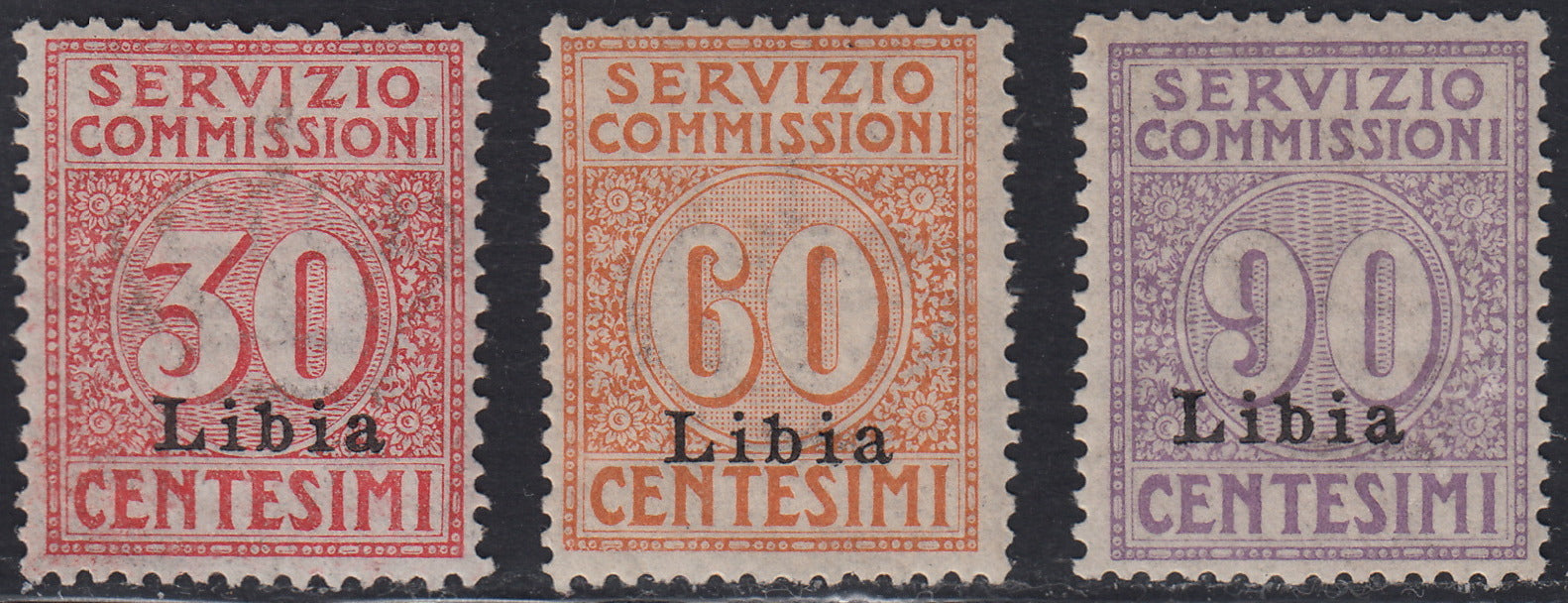 Libia8 - 1915 - Servizio Commissioni di Regno serie di tre valori soprastampata Llibia nuova con gomma originale (1/3)