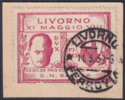 Liv3 - 1930 - Livorno, Mussolini Opera Nazionale Balilla c. 30 rosa lilla usato su frammento 11/5/1930 (1)
