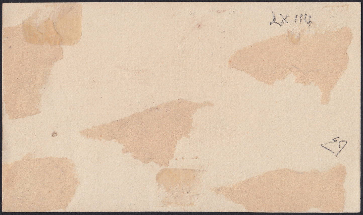 F6_214 - 1898 - Lithographic proofs for local stamps for use by the Anglo-Italian Consular Post service between Mazagan and Marrakech, 5c. Ultramarine on thin paper, 25c. Olive green and 50c. Myrtle green on pink cardboard, new, not gummed.