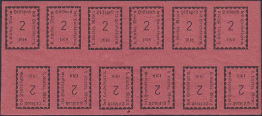 MER16 - Merano, 1st issue, 2 pink heller sheets of 12 copies in two strips of six sheets, new with intact gum (1B)