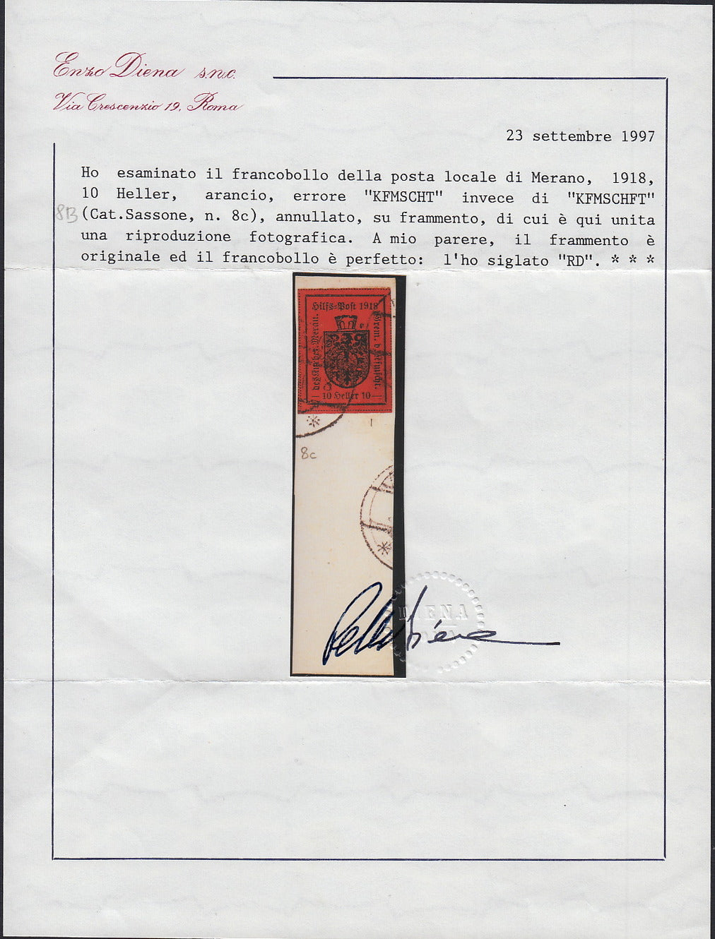 Merano, farbiger typografischer Druck auf der Vorderseite, Typ I, 10 heller rosa neu (5a)