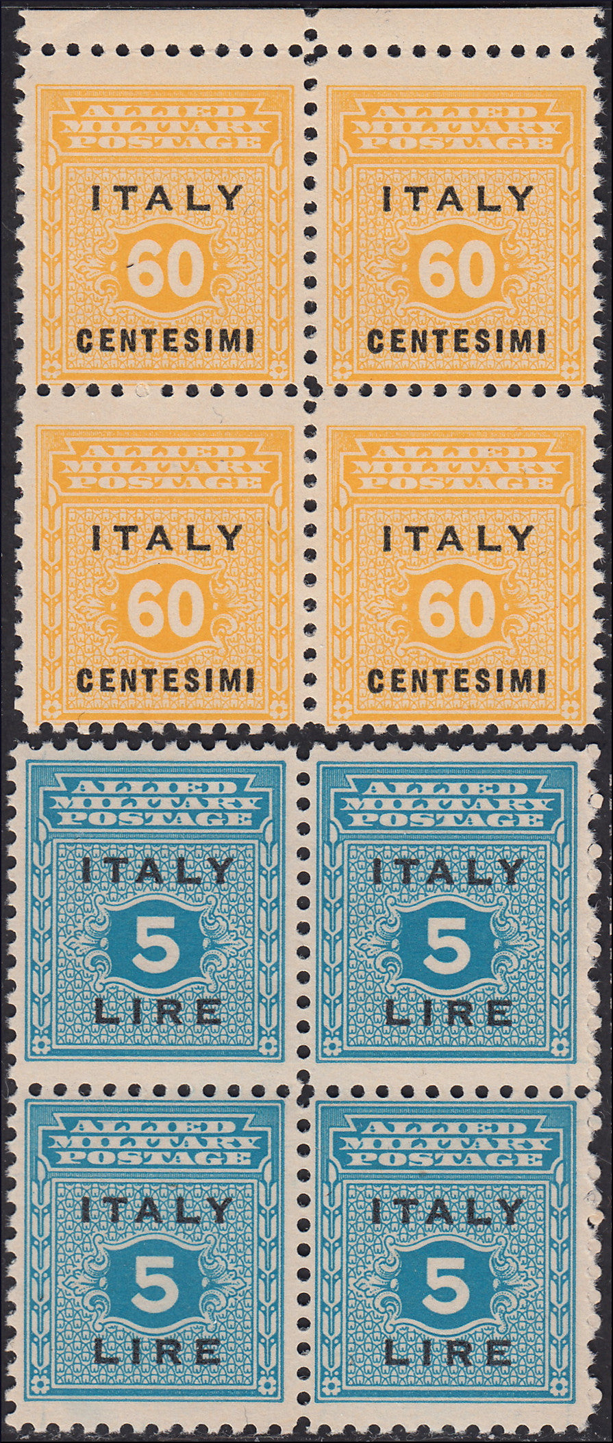 MMOCC221 - 1943 Occupazione Anglo-Americana della Sicilia, serie completa di nove valori in quartine nuova con gomma integra (1/9)