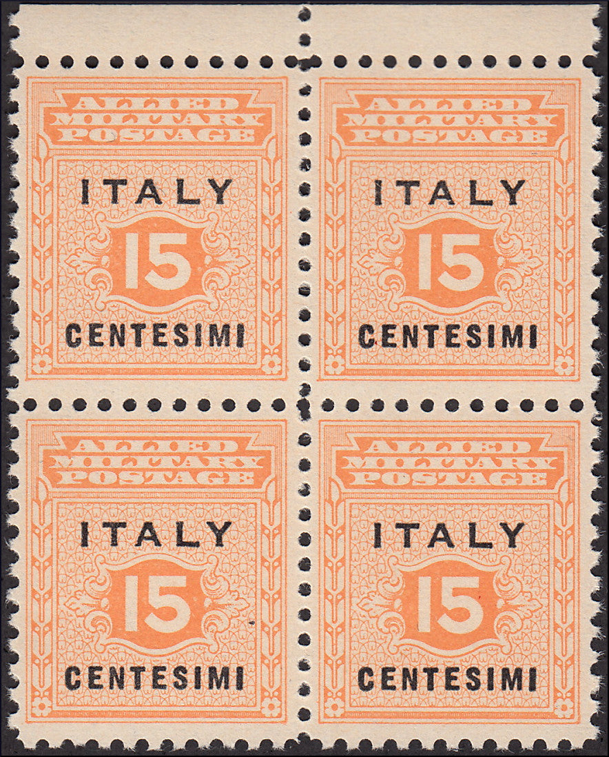 MMOCC221 - 1943 Occupazione Anglo-Americana della Sicilia, serie completa di nove valori in quartine nuova con gomma integra (1/9)