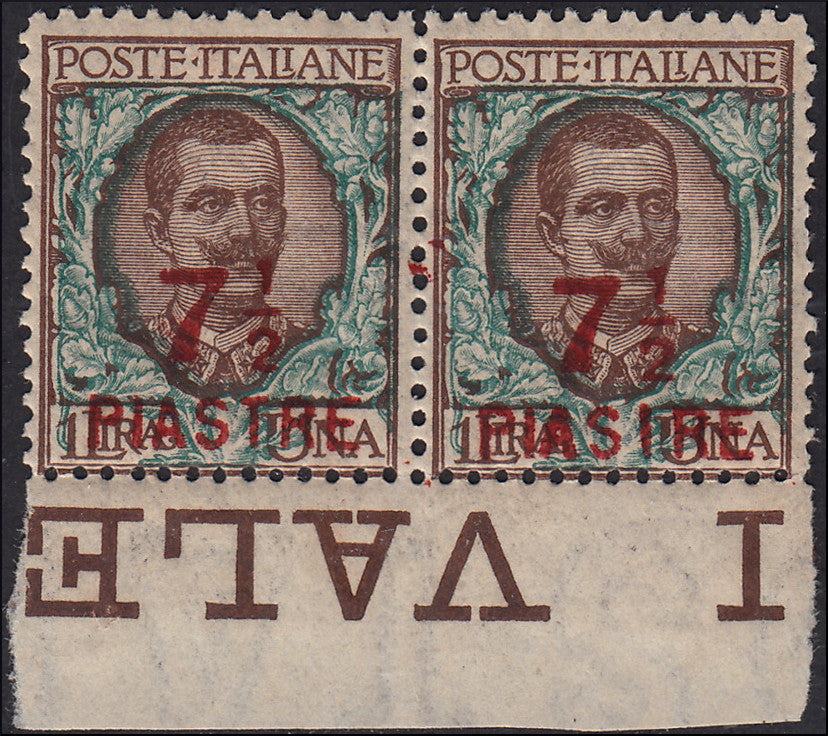 MMOCC_228 - 1922 - 8a emissione locale, Floreale 7 1/2 piastre su L. 1 coppia orizzontale con varietà "PIASIRE" nuova gomma integra (64 + 64c)