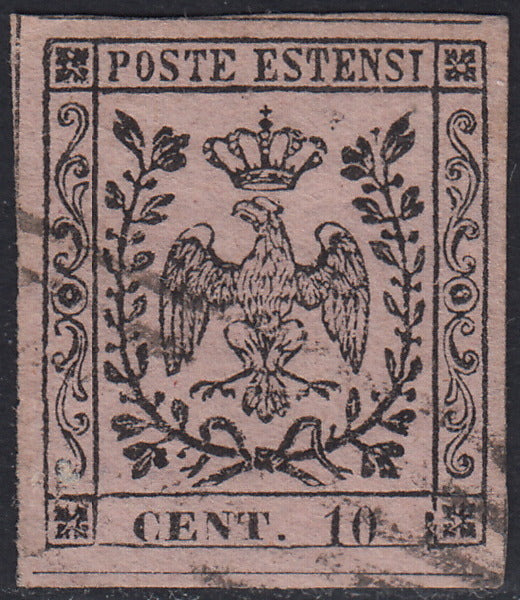 MOD123 - 1852 - Aquila estense, c. 10 rosa emissione senza punto dopo la cifra usato (2)
