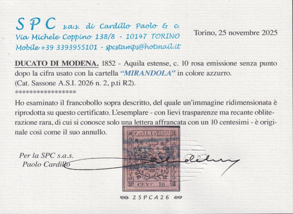 1852 - Duchy of Modena issue with dot after the figure, c. 10 new pink rubber intact (9)