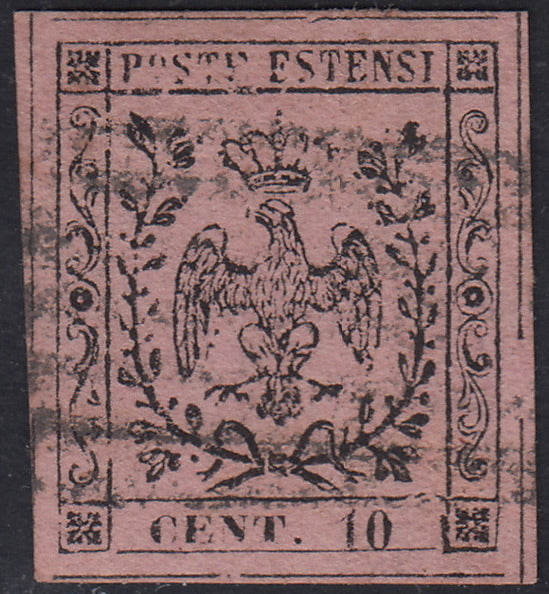 MOD128 - 1852 - Aquila estense, c. 10 rosa vivo emissione senza punto dopo la cifra usato (2a)