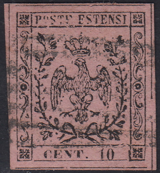 MOD128 - 1852 - Aquila estense, c. 10 rosa vivo emissione senza punto dopo la cifra usato (2a)