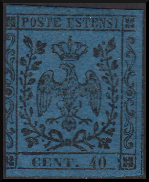 MOD6 - 1852 - Aquila estense, emissione senza punto dopo la cifra, c. 40 azzurro scuro usato (6)