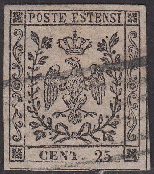 MOD70 - 1852 - Aquila estense, emissione senza punto dopo la cifra, c. 25 camoscio chiaro usato (3)