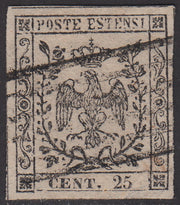 MOD71 - 1852 - Aquila estense, emissione senza punto dopo la cifra, c. 25 camoscio chiaro usato (3)
