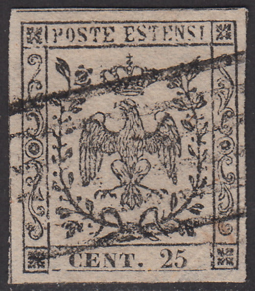 MOD71 - 1852 - Aquila estense, emissione senza punto dopo la cifra, c. 25 camoscio chiaro usato (3)