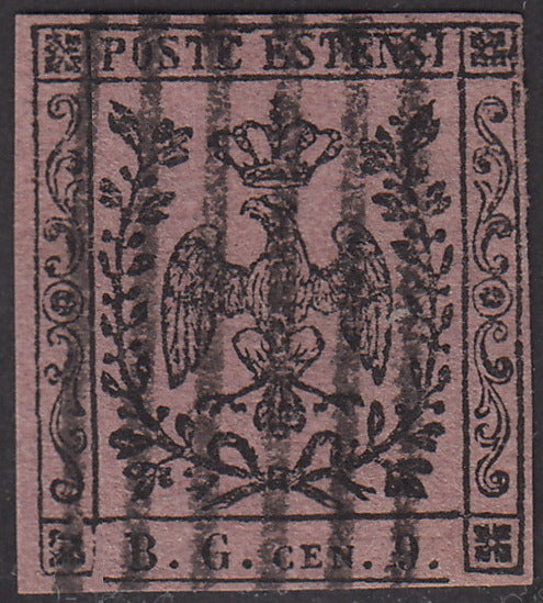 Mod74 - 1854 - Aquila estense, francobollo per giornali B.G.cen.9 violetto grigio usato (G2)