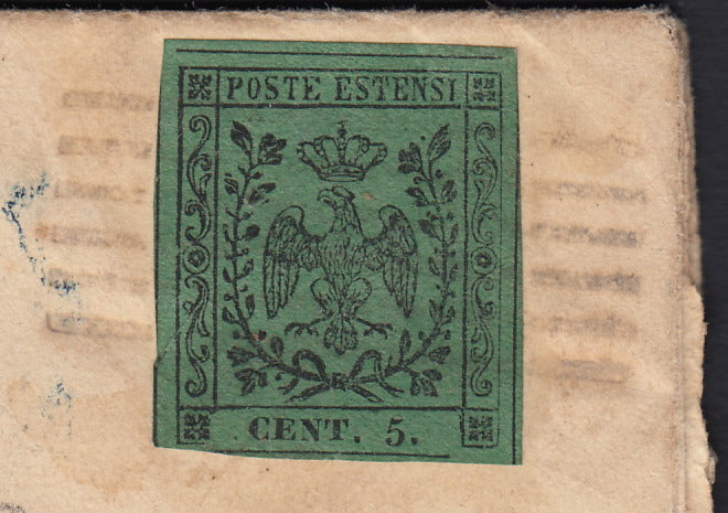 MSP16 - 1854 - Emissione con punto dopo la cifra, c. 5 verde su lettera da Correggio per Modena  21/1/54 (7)