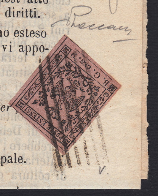 MSP20 - 1853 - Giornale "Gazzetta Ufficiale di Milano" n. 130 del 1853 affrancato con B.G. Cen.9 lilla grigio lettere grandi (1)
