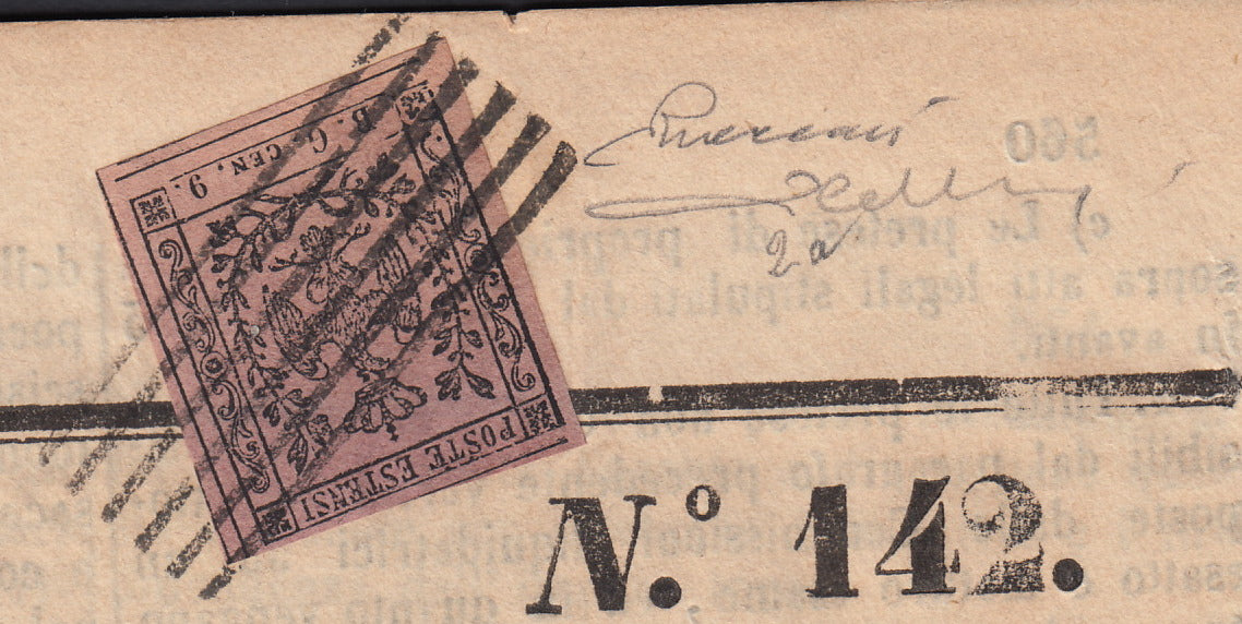 MSP22 - 1853 - "Gazzetta di Genova" newspaper dated 17/6/53 stamped with BG Cen.9 lilac gray (2)