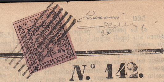 MSP22 - 1853 - Giornale "Gazzetta di Genova" del 17/6/53 affrancato con B.G. CEn.9 lilla grigio (2)