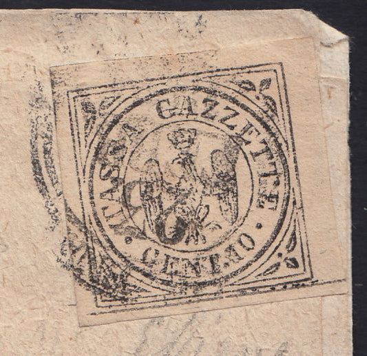 MSP26 - 1859 - Giornale "Jurnal de Francfort" del 18/2/59 affrancato con tassa Gazzette Cent.10  (5)
