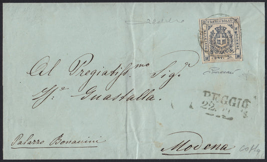 MSP12 - 1856 - Issue with dot after the figure, c. 10 roses on letter from Carrara to Modena (9)