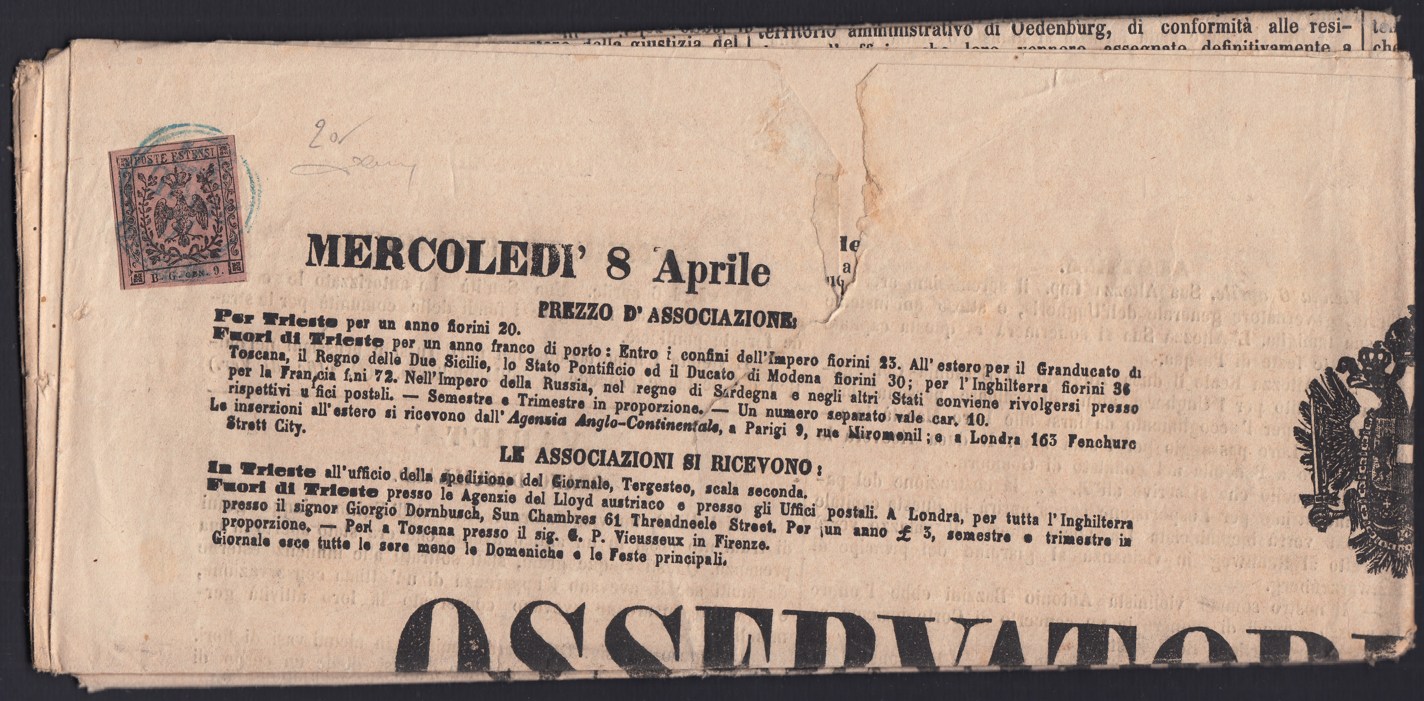 1852 - Duchy of Modena issue with dot after the figure, c. 10 new pink rubber intact (9)