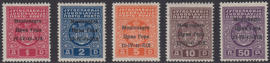 Monte16 - 1941 - Yugoslav tax postage stamps with overprint "Montenegro / CRNA GORA / 17-4-41-XIX" new original rubber (1/5)