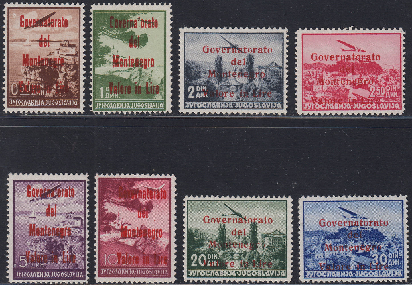 Monte19 - 1942 -  Occupazione Italiana del Montenegro, francobolli di  Posta Aerea Jugoslava con soprastampa "Governorato del Montenegro" in rosso nuovi TL (18/25)